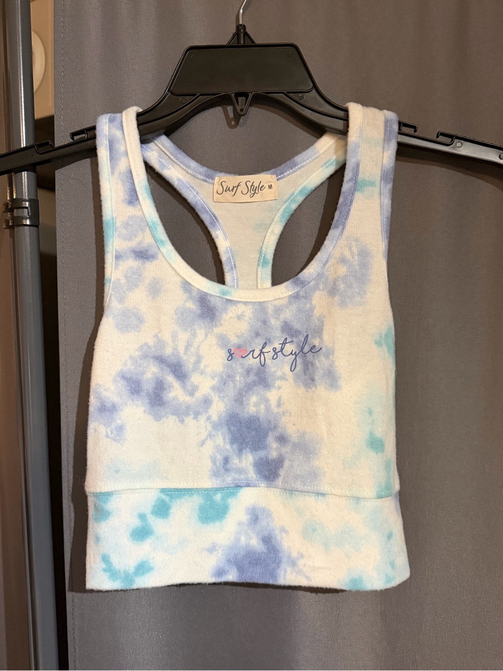 Surf Style Blue Cropped Tie-Dye Racerback Tank Top